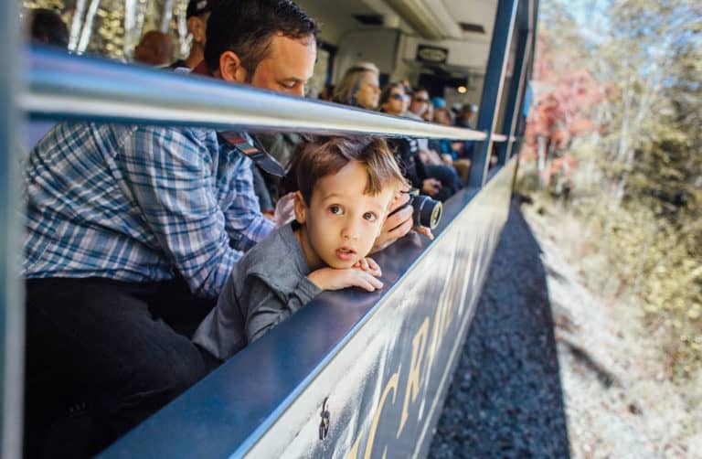 A photo of a kid taking a train ride on the Blue Ridge Scenic Railway